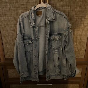 American Eagle Outfitters Men's Light Blue Distressed Jacket